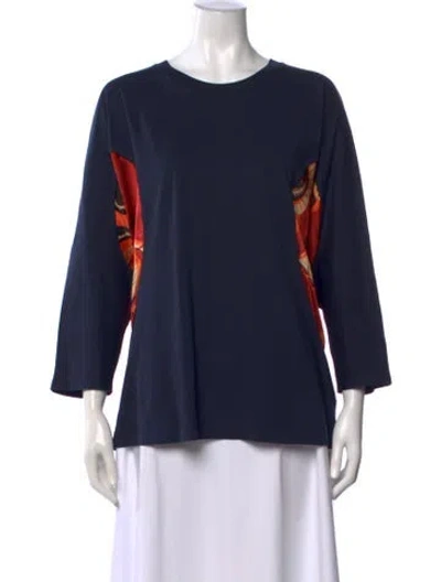 Pre-owned Dries Van Noten Printed Crew Neck Top In Blue