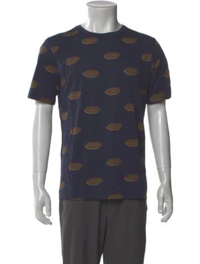 Pre-owned Dries Van Noten Printed Crew Neck T-shirt In Blue