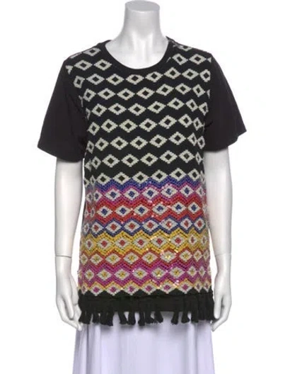 Pre-owned Dries Van Noten Printed Crew Neck Tunic In Black