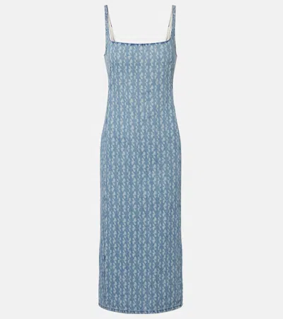 Dries Van Noten Printed Denim Midi Dress In Blue