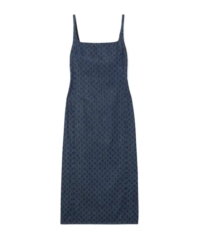 Dries Van Noten Printed Denim Midi Dress In Blue