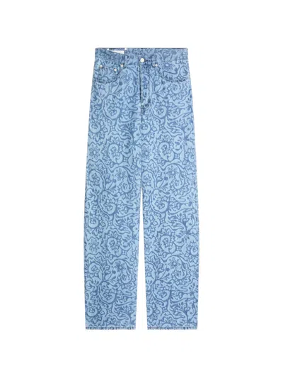 Dries Van Noten Printed Denim Pants In Blue