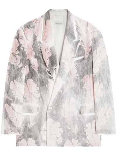 Dries Van Noten Printed Double-breasted Blazer In Blue