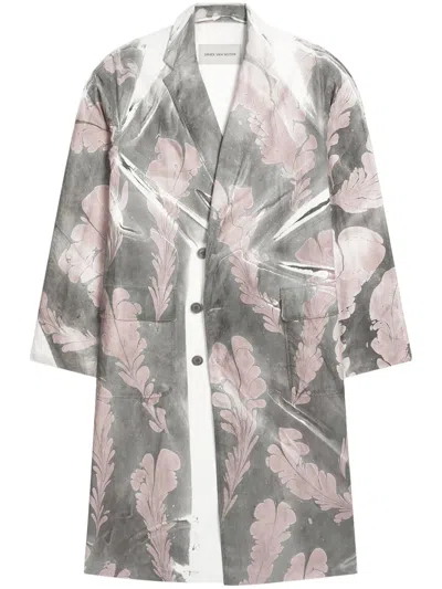 Dries Van Noten Printed Double-breasted Coat In Gray