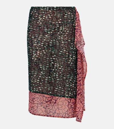 DRIES VAN NOTEN PRINTED DRAPED MIDI SKIRT
