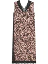 Dries Van Noten Dista Orchid Petal Print Lace Trim Midi Dress In Black