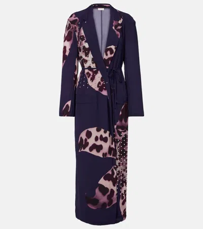 Dries Van Noten Printed Embellished Wrap Dress In Blue