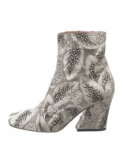 Pre-owned Dries Van Noten Printed Embroidered Accent Boots In Silver