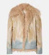 Dries Van Noten Oversize Collar Hand-painted Satin Jacket In Beige