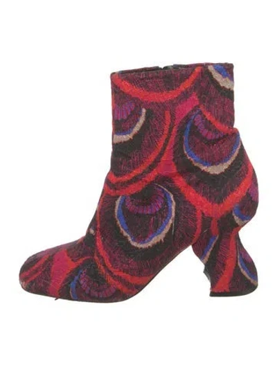 Pre-owned Dries Van Noten Printed Glitter Accents Boots In Red