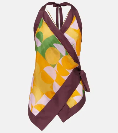 Dries Van Noten Printed Halterneck Silk Pongee Top In Multicolor