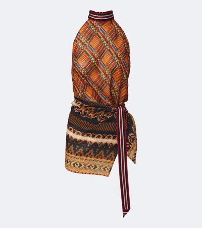 Dries Van Noten Printed Halterneck Top In Brown