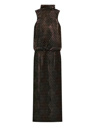 Dries Van Noten Printed High-neck Dress In Blue