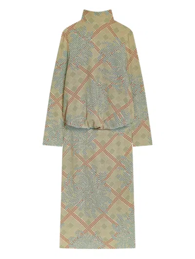Dries Van Noten Printed High-neck Dress In Green