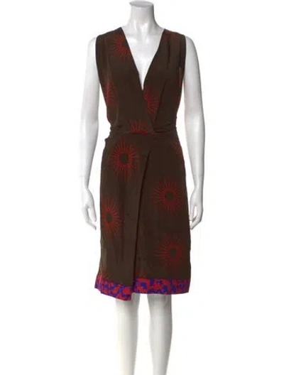 Pre-owned Dries Van Noten Printed Knee-length Dress In Brown