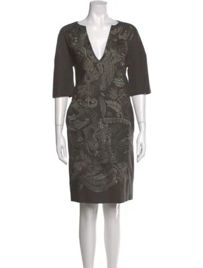 Pre-owned Dries Van Noten Printed Knee-length Dress In Gray