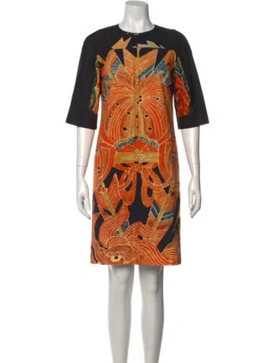 Pre-owned Dries Van Noten Printed Knee-length Dress In Orange