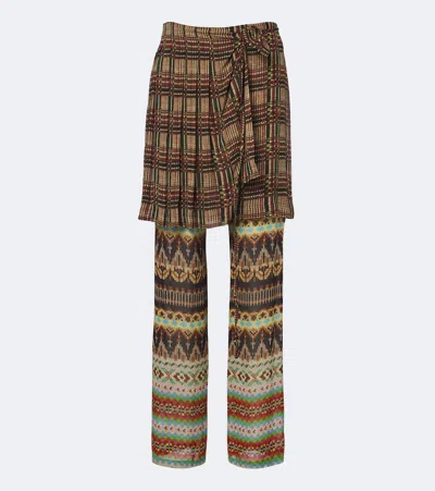 Dries Van Noten Printed Layered Wide-leg Pants In Multi