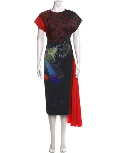 Pre-owned Dries Van Noten Printed Long Dress In Black