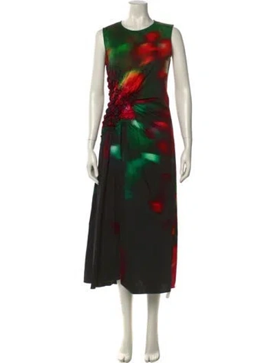 Pre-owned Dries Van Noten Printed Long Dress In Black