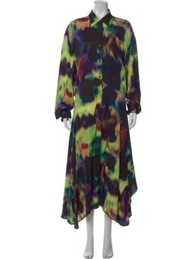 Pre-owned Dries Van Noten Printed Long Dress In Black/purple