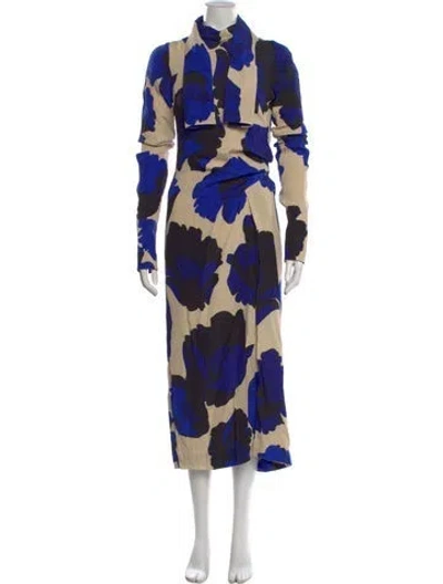 Pre-owned Dries Van Noten Printed Long Dress In Blue