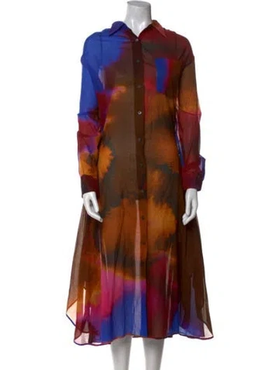 Pre-owned Dries Van Noten Printed Long Dress In Brown