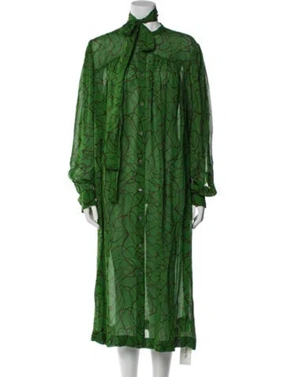 Pre-owned Dries Van Noten Printed Long Dress In Green
