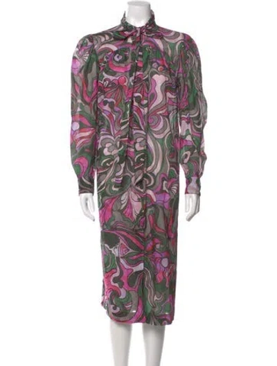 Pre-owned Dries Van Noten Printed Long Dress In Green