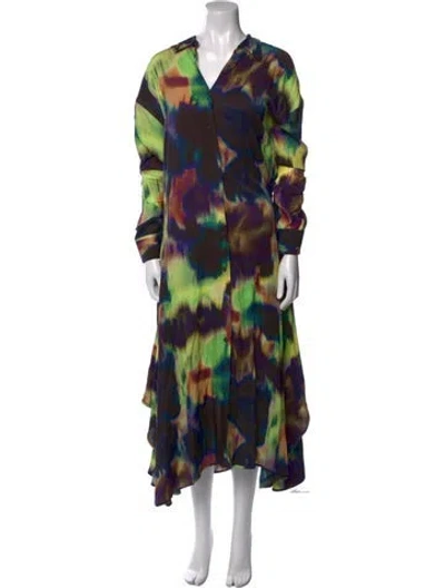 Pre-owned Dries Van Noten Printed Long Dress In Green