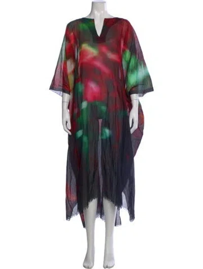 Pre-owned Dries Van Noten Printed Long Dress In Green