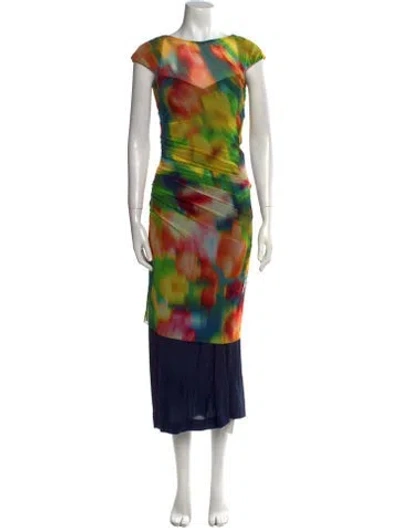 Pre-owned Dries Van Noten Printed Long Dress In Yellow