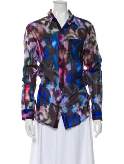 Pre-owned Dries Van Noten Printed Long Sleeve Blouse In Blue