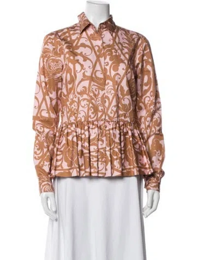 Pre-owned Dries Van Noten Printed Long Sleeve Blouse In Brown/pink