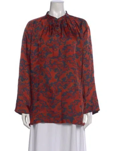 Pre-owned Dries Van Noten Printed Long Sleeve Blouse In Burgundy