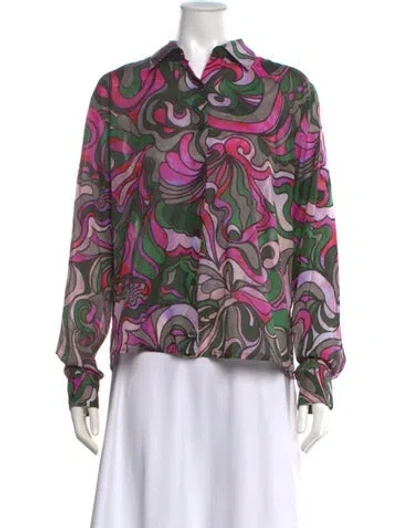 Pre-owned Dries Van Noten Printed Long Sleeve Blouse In Gray