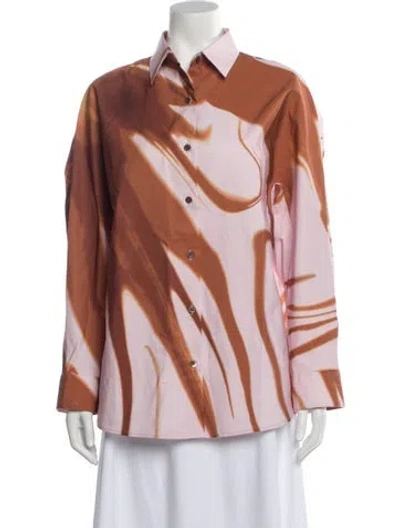 Pre-owned Dries Van Noten Printed Long Sleeve Blouse In Pink