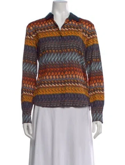 Pre-owned Dries Van Noten Printed Long Sleeve Polo In Multi