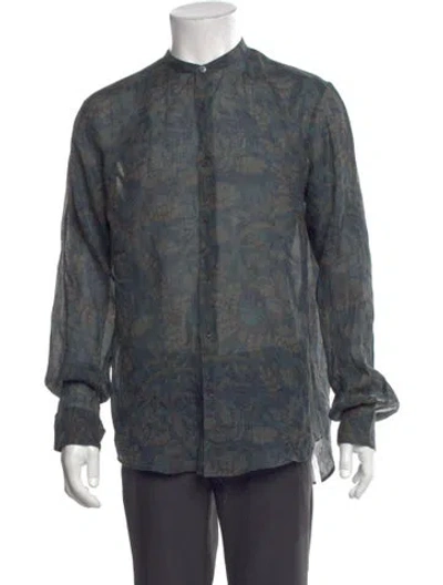 Pre-owned Dries Van Noten Printed Long Sleeve Shirt In Green