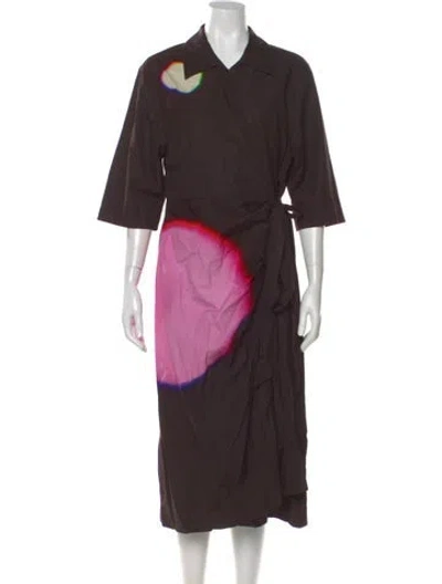 Pre-owned Dries Van Noten Printed Midi Length Dress In Brown