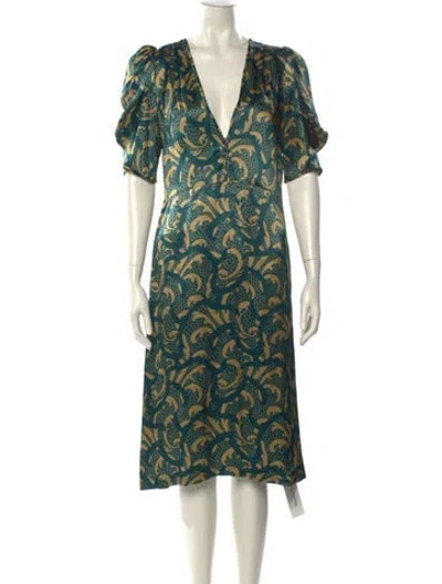 Pre-owned Dries Van Noten Printed Midi Length Dress In Green
