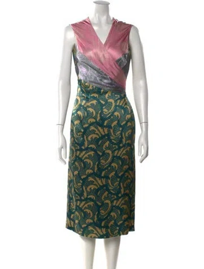 Pre-owned Dries Van Noten Printed Midi Length Dress In Green