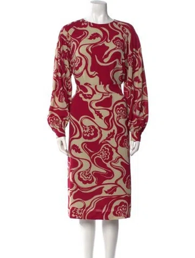 Pre-owned Dries Van Noten Printed Midi Length Dress In Red