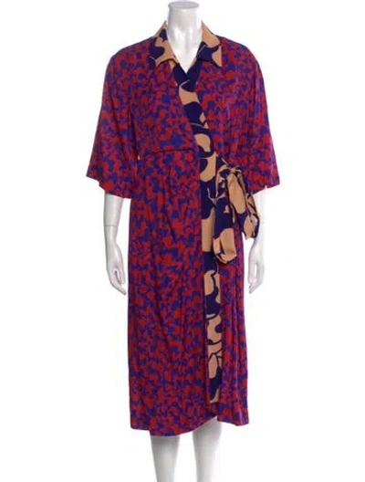 Pre-owned Dries Van Noten Printed Midi Length Dress In Red