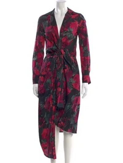 Pre-owned Dries Van Noten Printed Midi Length Dress In Red
