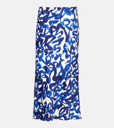 Dries Van Noten Printed Midi Skirt In Blue