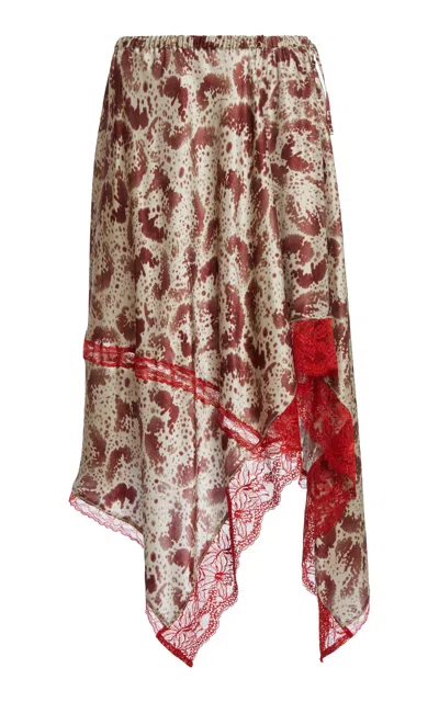 DRIES VAN NOTEN ORCHID-PRINT SILK-SATIN MIDI SKIRT