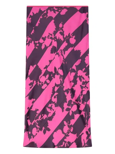 Dries Van Noten Sati Double Dye Floral Jacquard Satin Midi Skirt In Purple