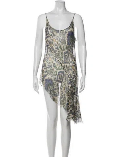 Pre-owned Dries Van Noten Printed Mini Dress In Blue/green/neutrals