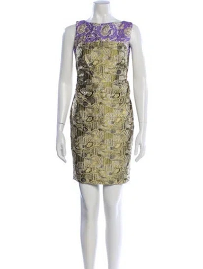 Pre-owned Dries Van Noten Printed Mini Dress In Gold